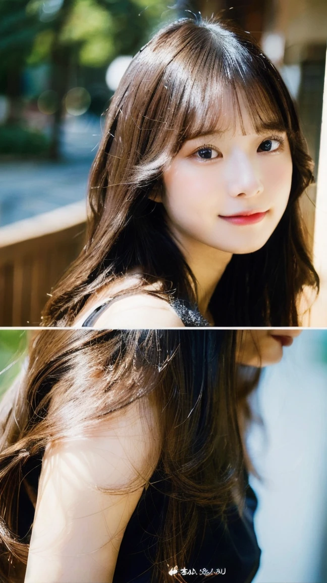 (in 8K, Raw photography, Highest Quality,realisitic, Photorealsitic,extremely delicate and beautiful,Highly detailed, finely detail,ultra-detailliert, high resolution:1.3), japanes, femele, (17 age), Viewer's Perspective, Beautiful and shiny straight semi-long hair, see-through bangs, Embarrassed look, Half-open lips, Draw poses and angles randomly, (Beautiful fece:1.2), (kawaii:1.3)