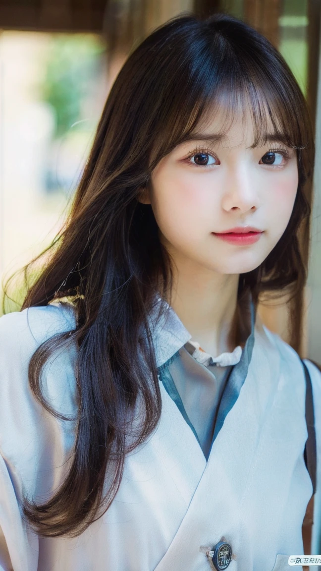 (in 8K, Raw photography, Highest Quality,realisitic, Photorealsitic,extremely delicate and beautiful,Highly detailed, finely detail,ultra-detailliert, high resolution:1.3), japanes, femele, (17 age), Viewer's Perspective, Beautiful and shiny straight semi-long hair, see-through bangs, Embarrassed look, Half-open lips, Draw poses and angles randomly, (Beautiful fece:1.2), (kawaii:1.3)
