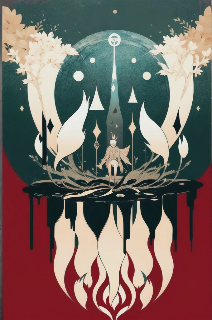 Nordic tree-shaped solitaire，Flat style， abstract artistic，Graphic design，symmetry, Math, Renaissance, Oil painting, 2D canvas, highly detailed, complex, Classic paint, Black monochrome, crystals, opulent, lap, gothic ornament, Graphic design
