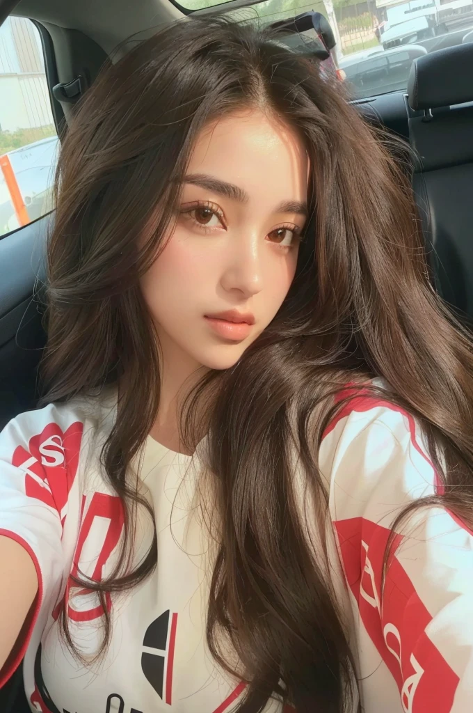 arafed woman with long Crespo hair sitting in a car, Crespo middle part haircut, with long Crespo hair, retrato sophie mudd, no makeup wavy hair, Crespo haired, long Crespo hair, long messy Crespo hair, her hair is white, Bella Poarca, she has olive brown skin, looks like fabiula natal, Crespo, with long Crespo