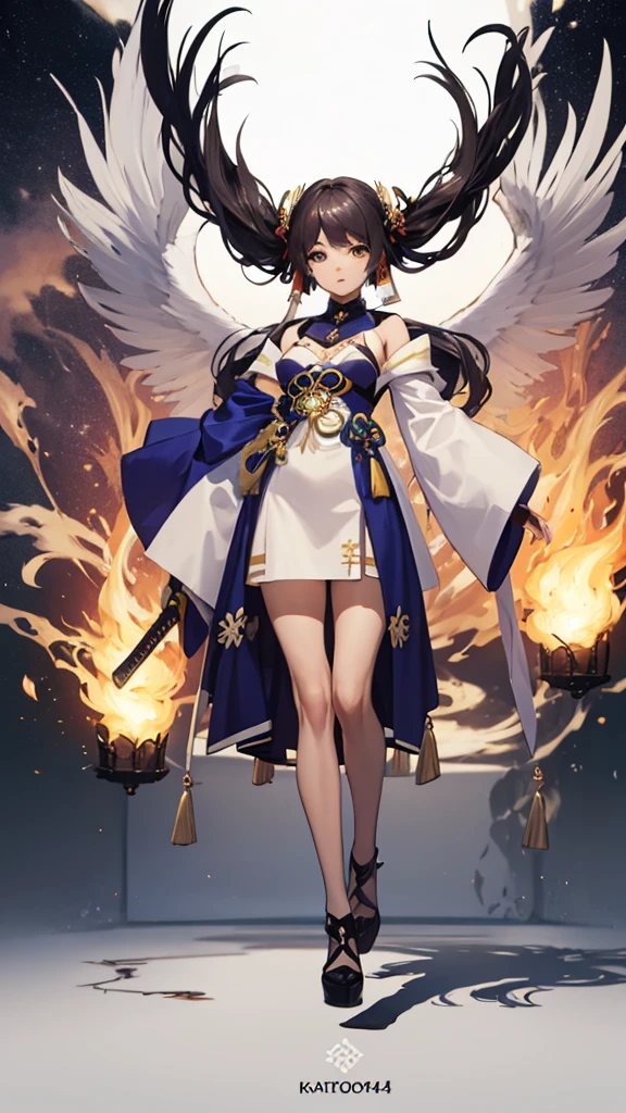 (masterpiece, 4K ,Super detailed:1.2), Full body side view, The whole body is shown, Anime character with sword and armor isolated on white background, With a sword on his shoulder, Kshat Garland key art feminine, Ayaka Genshin Impact, Katana Zero video game characters, With a big sword, Female protagonist 👀 :8, April Rendering, Kshat Garland, Pulling out the sword, Ayaka Games Genshin Impact