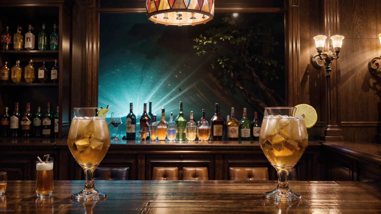 create an ultra-high definition, hyper-realistic, highly detailed, high quality image with sharp focus, professional lighting, vivid colors and intricate details, representing in detail a Pub modern, bar area with high stools, displaying a selection of spirits, shelf with drinks, meticulously capturing every intricate detail. utilize state-of-the-art deep learning models and adjust parameters according to quality metrics such as structural similarity (SSIM) and perceptual loss to create an indistinguishable image from a high-quality real photograph, sharp focus Fujifilm XT3, professional lighting, vivid colors, intricate details, film grain, realistic painting art Fujifilm XT3, f5.6, physically based rendering, natural lighting, cinematic lighting, dramatic lighting, professional, dynamic motion, colorful lighting, colors vibrant, studio lighting, professional photography, cinematic compositing, symmetrical framing, landscape, (best quality,4k,8k,16k,Highest,masterpiece:1.2),(realistic,photorealistic,photo-realistic:1.37), (extremely detailed CG unit, 16k wallpaper), 16k UHD, 16k HDR, (ultra-high definition, hyper-realistic, highly detailed, high image quality, sharp focus, professional lighting, vivid colors and intricate details),