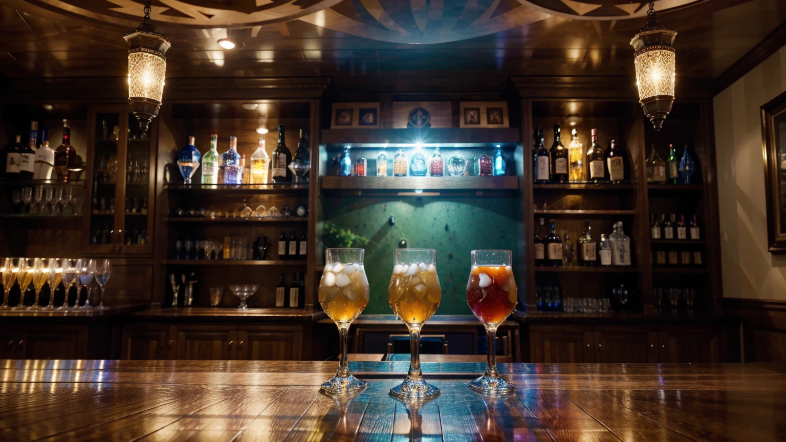 create an ultra-high definition, hyper-realistic, highly detailed, high quality image with sharp focus, professional lighting, vivid colors and intricate details, representing in detail a Pub modern, bar area with high stools, displaying a selection of spirits, shelf with drinks, meticulously capturing every intricate detail. utilize state-of-the-art deep learning models and adjust parameters according to quality metrics such as structural similarity (SSIM) and perceptual loss to create an indistinguishable image from a high-quality real photograph, sharp focus Fujifilm XT3, professional lighting, vivid colors, intricate details, film grain, realistic painting art Fujifilm XT3, f5.6, physically based rendering, natural lighting, cinematic lighting, dramatic lighting, professional, dynamic motion, colorful lighting, colors vibrant, studio lighting, professional photography, cinematic compositing, symmetrical framing, landscape, (best quality,4k,8k,16k,Highest,masterpiece:1.2),(realistic,photorealistic,photo-realistic:1.37), (extremely detailed CG unit, 16k wallpaper), 16k UHD, 16k HDR, (ultra-high definition, hyper-realistic, highly detailed, high image quality, sharp focus, professional lighting, vivid colors and intricate details),
