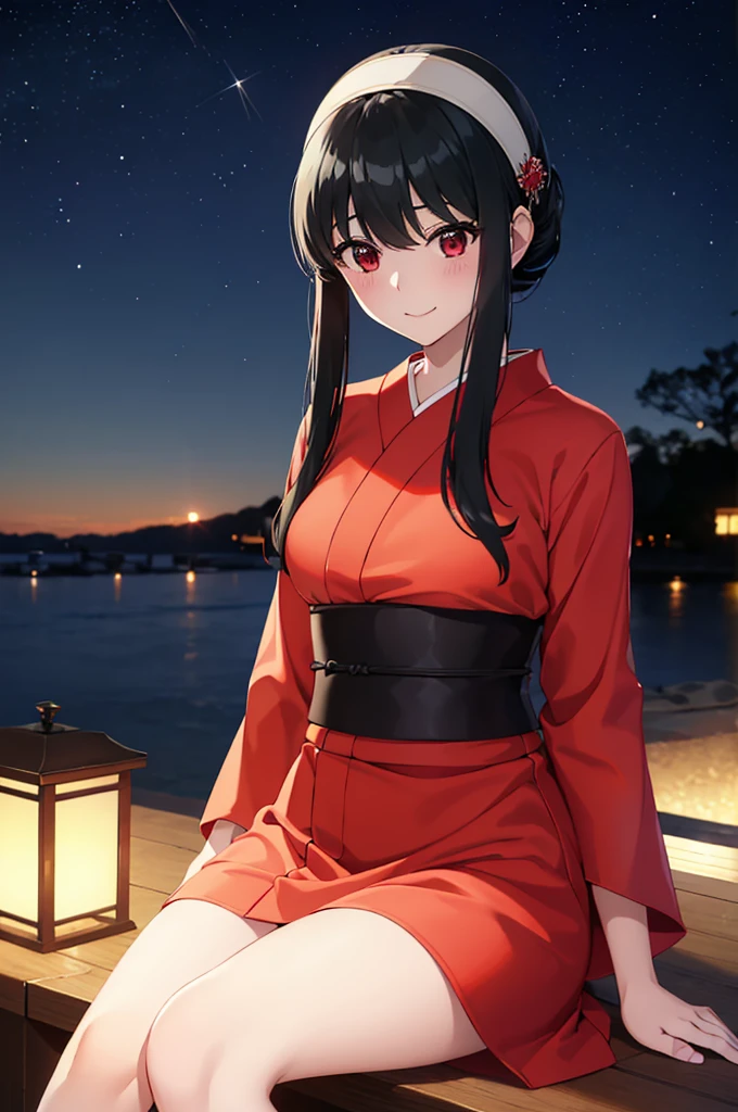 (SFW:1.8、masterpiece, Highest quality),女の子1people々々, 一people々々in, Absurd、現実inは捉えられないディテールと美しさ、hyper Realistic, Realistic,Realistic, Looking at the audience, 美しいbangs:2、魅力的なbangs:2、bangs:2、), Mouth closed, Big Tits Eyes、eyelash、 whole :2、(((Add highlights to the eyes:1.4、Long Hair、She is very 美しい and cute、Show me your ears、Beautiful long neck:1.8、smile、Close your mouth and smile:1.5、bangsと美しい歯)))、Ideal body type、((firework、Night Sky、Night Skyに美しいfirework、Summer festival))、Beautiful long neck:1.6、Perfect Anatomy、people々Beautiful pads that make you feel happy:2、自然in快適な照明、Keep an eye on your audience、Shadow Fade、Listen carefully、((Black Hair、Red yukata、White hair band、Red eyes))、A starry sky、Rich nature background、fireworkの光、Off the shoulder、Sit on a chair、Show your legs、I can see your underwear、Backlight、Worried face、blushing