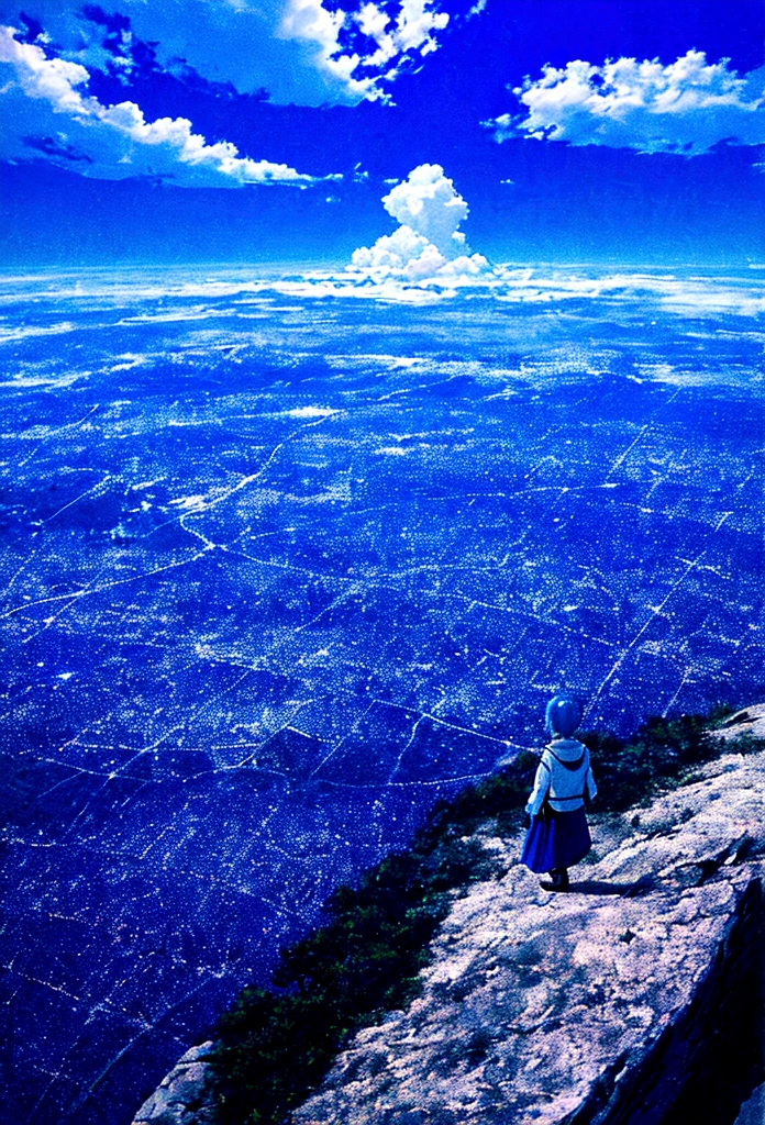 blue sky、Shine、cloud、Overlooking the city from the top of the mountain、8k、