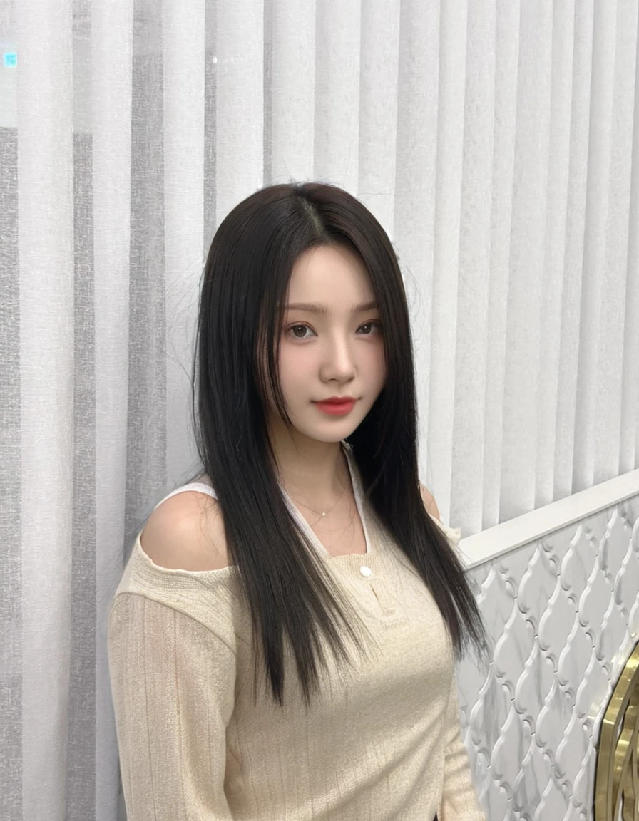 Best Quality, 8k, Masterpiece, (Portrait: 1.3), (photo realistic:1.4), (hyper realistic:1.4), Sharp Focus, looking at viewer, (smoother lighting:1.1), (increase cinematic lighting quality:0.9), realistic lighting, backlighting, light on face, ray trace, (brightening light:1.2), (Increase quality:1.4), sharp detail, (best quality real texture skin:1.4), finely detailed eyes, black_eyes, finely detailed face, 25 year old Korean woman, (white formal_shirt:1.4), (Create an image maintaining the original base model hairstyle:1.5)