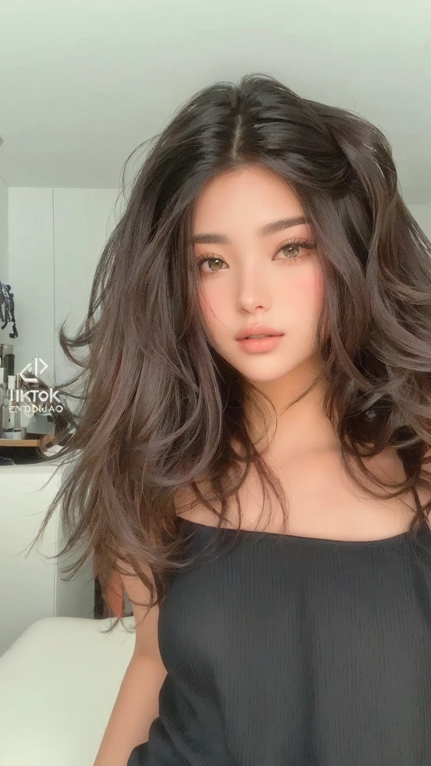 a close up of a woman with long encaracolado hair wearing a black top, encaracolado haired, (dark shorter encaracolado hair), encaracolado, vídeo tiktok, encaracolado hair, encaracolado dark hair, ela tem pele morena oliva, with long encaracolado hair, long encaracolado hair, retrato sophie mudd, long dark encaracolado hair, brown encaracolado hair, cabelo grosso, encaracolado middle part haircut
