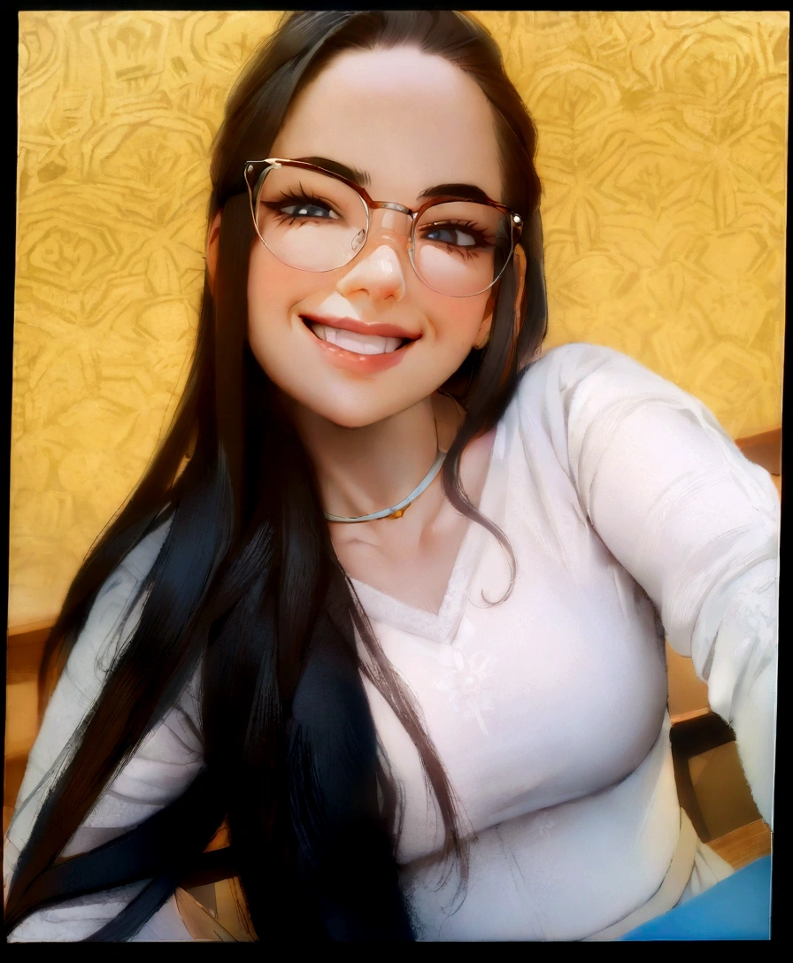 (A small chest:1.3),(Masterpiece, Best quality:1.4), (Beautiful, Aesthetic, Perfect, Delicate, Intricate:1.2),((Best quality)), ((Masterpiece)), (Detailed),(A high resolution:1.2), Classroom, An adult female, Smiling Claudia Chever, Red shirt, White skirt, Glasses, Bend over, angle of view,