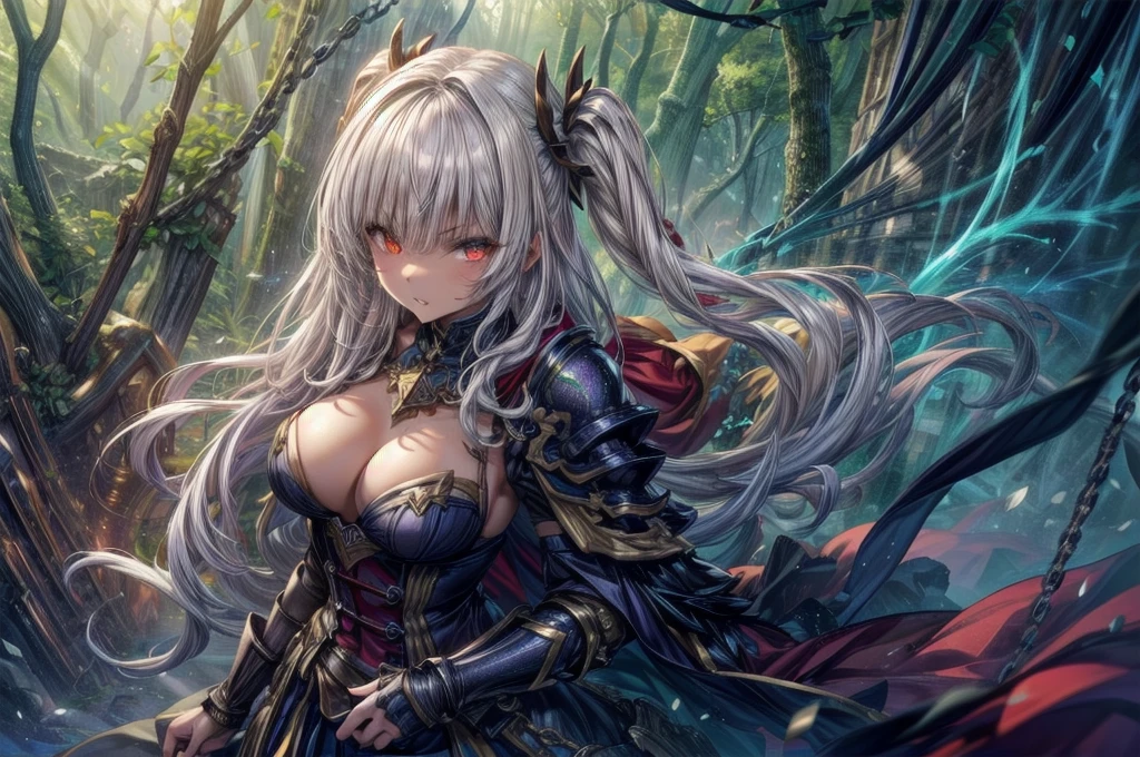 ,Fighting face to face with monsters , Holding a weapon,Luxurious head armor , cute女の子, Enchanting girl, Anime Girls, (Light purple hair、Wavy Hair、Twin Drill), (Red eyes, Droopy eyes), ((Dark Skin)), break (((Silver Armor、Lower body armor、Chain mail、Jeweled Breastplate、Gauntlet、Shingard、Red Cape)))、 (((Highest quality)), ((masterpiece)), (Very detailed), (High resolution), (Beautiful sparkle), (High detail), (Anatomically correct)), ((Realistic)), ((The best CG)), Very detailedなアート, CG illustration, 16K, 1080P, Oil paints:1.2, (((One Girl))), (左右対称のface立ち, 完璧なface), Beautiful clavicle, (Beautiful fingers), (Beautiful , (Ｃcup)), Beautiful body, Beautiful thighs, Beautiful feet, Perfect round , (((Detailed skin, Oily skin, Textured skin, Beautiful Skin))), (((童face, cute, 16 years old))), double eyelid, Long eyelashes, (Expression of fine eyes, Beautiful and delicate eyes, Sparkling eyes, Eye Reflexes), (Beautiful Nose,Thin Nose), (Glossy Lips, Beautiful Lips, Thick lips), (Beautiful Hair, Shiny Hair, Shiny Hair), Hair fluttering), (Serious expression), break (noon、(Fantasy World、in the forest)), ((walking、Cowboy Shot))masterpiece:1.2, Highest quality), (Actual Photos, Intricate details), (1 female, alone, Upper Body, all ) ，Crazy Smile, Crazy Eyes, A cute and luxurious hair band, Eyes Wide Open、Scary atmosphere、Distorted facial expressions、ねじれた笑face、Bloodまみれ、頭からBloodが出る、Bloodしぶき、whole body、Punk Fashion、Long Hair、長めのbangs、Twin tails、Black Hair、（（（Dark circles under the eyes）））、Pale skin、Feeling unwell、Pathological、邪悪な笑face、Crazy Eyes、（Grin）Dramatic makeup，Create mixed media art、White Background,スクリーン上のwhole body描写,whole body図,Well-built,Nice body,Broad shoulders,I focus,(face),Messy Hair,Yellow Eyes,(Glowing Eyes),(Bloodしぶき:1.7),Red light,笑face,big 笑face,teeth,psycho 笑face,gesugao,School corridor background,evening,sunset,Good Eyes, 良いteeth,Large ,魅惑的な笑face,Large Breasts,Black Hair,Pink Eyes,Pink leotard,pantyhose,Glossy Lips,Sitting,サディスティックな笑face,,all,Shiny skin,詳細なface,Beautiful body,whole body,Adult,whole body油まみれで光沢感がある　whole bodyから湯気が出ている　Steam like a sauna room fills the screen..　White breath from the mouth　city　A person who fights fear々々　Fugitive々　Pedestrian precinct　, Long Hair, alone, blue eyes, Maid headdress, View your audience, Maid, Blood, blush, Bring your finger to your mouth, 笑face, bangs, Hair between the eyes, apron, dress, gotou hitori, Long sleeve, Frills, Blood on clothes, Upper Body, Manicure, be quiet, Juliet Sleeve, black dress, flower, indoor, Maid apron, Blood splatter, Puffy sleeves, Blood on face, Purple Nails, Point your finger up, Rose