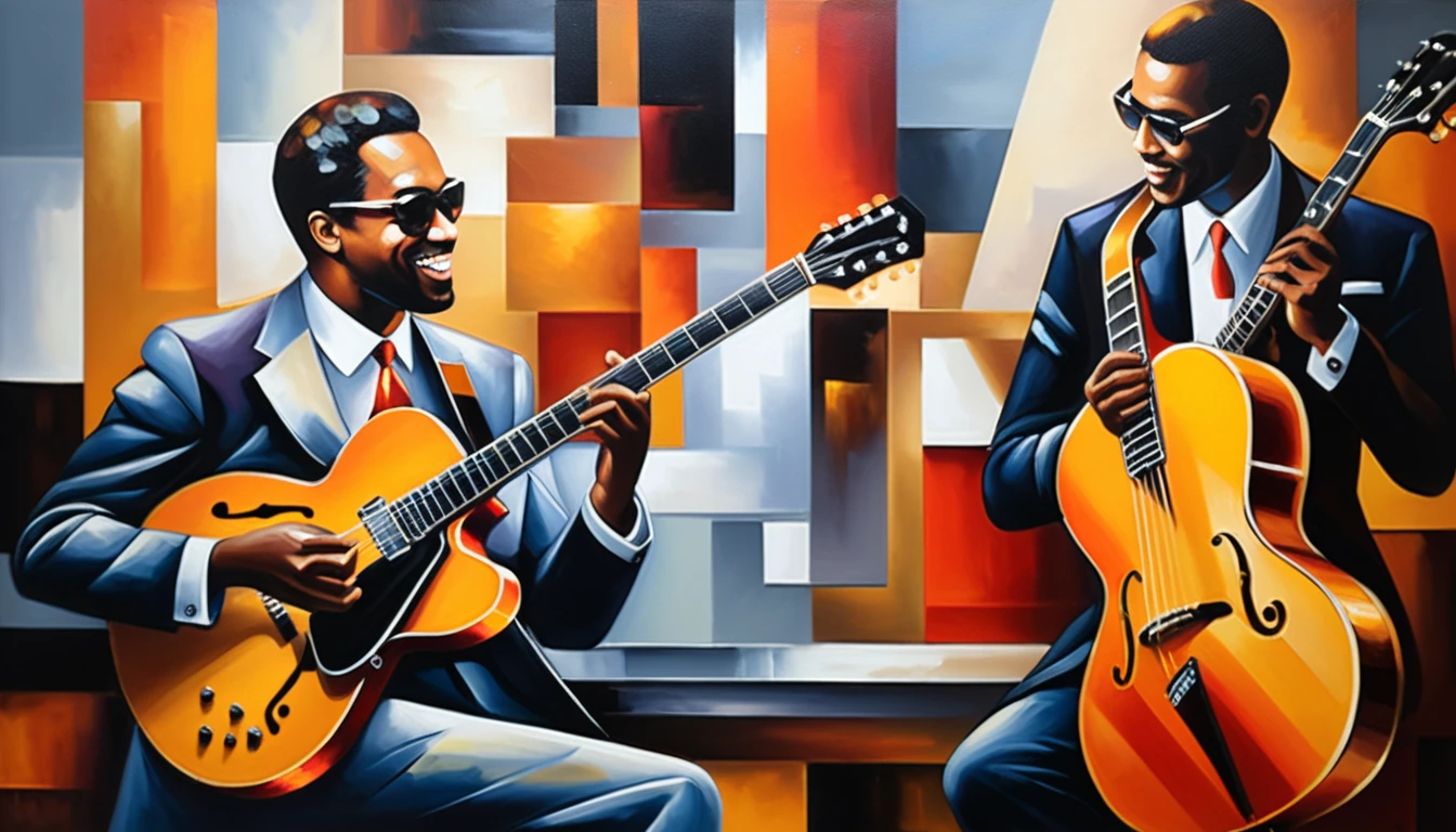 masterpiece, Highest quality, Oil painting, jazz, guitar,