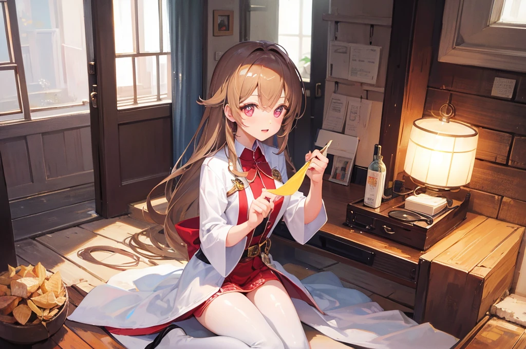 game , Nikke, the goddess of victory, Neat , Light brown hair, Captivating eyes ,beautiful face , Crystal Red Eye , Long Hair , Women's blue striped sleeveless shirt, Underarm, blue high waist pleated skirt ,Selfie style,G-cup breasts, Narrow waist, Captivating thighs, 5 fingers on each hand, both hands ,2 basics , In the homeroom , beautiful, Place your hands behind your head ,A lot of semen on the faceが垂れている、A lot of semen drips onto my face、Sobbing、Crying face、Sad look、Tears flow、A lot of semen on the face、Semen dripping from her mouth、Semen dripping from my mouth、Covered in semen all over the face、Semen dripping on hair、Breasts fully visible、Nipples fully visible、Vagina fully visible、Completely naked, ahegao