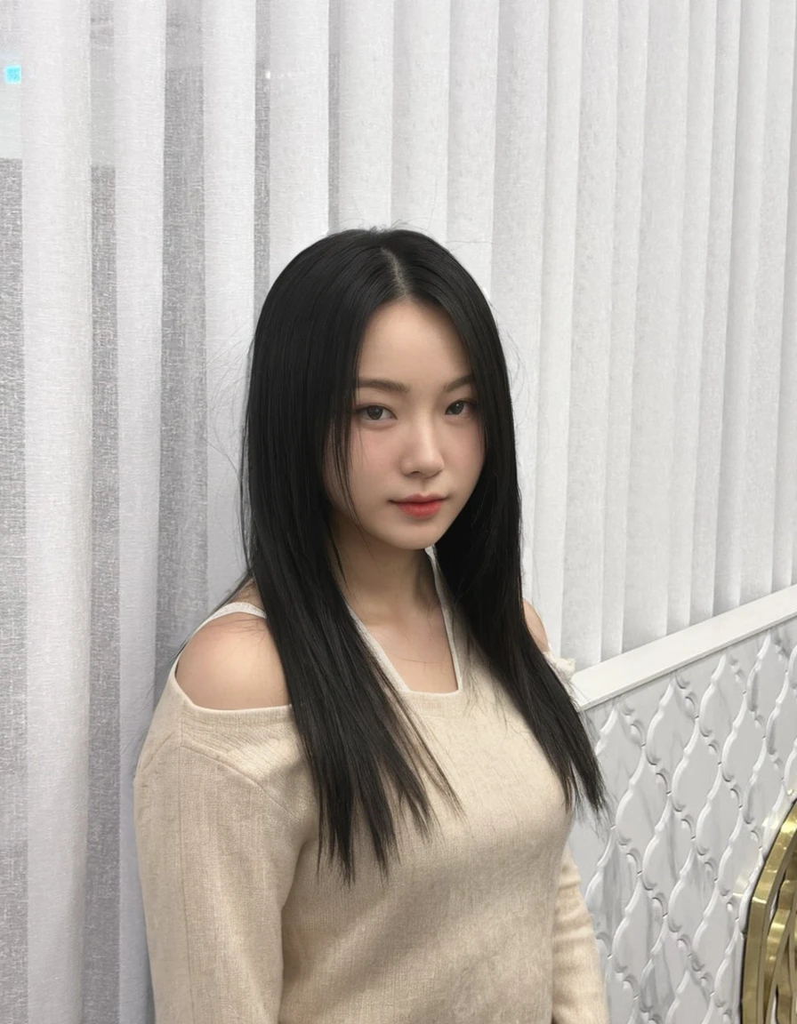 Best Quality, 8k, Masterpiece, (Portrait: 1.3), (photo realistic:1.4), (hyper realistic:1.4), Sharp Focus, looking at viewer, (smoother lighting:1.1), (increase cinematic lighting quality:0.9), realistic lighting, backlighting, light on face, ray trace, (brightening light:1.2), (Increase quality:1.4), sharp detail, (best quality real texture skin:1.4), finely detailed eyes, black_eyes, finely detailed face, 25 year old Korean woman, (white formal_shirt:1.4), (Create an image maintaining the original base model hairstyle:1.5)