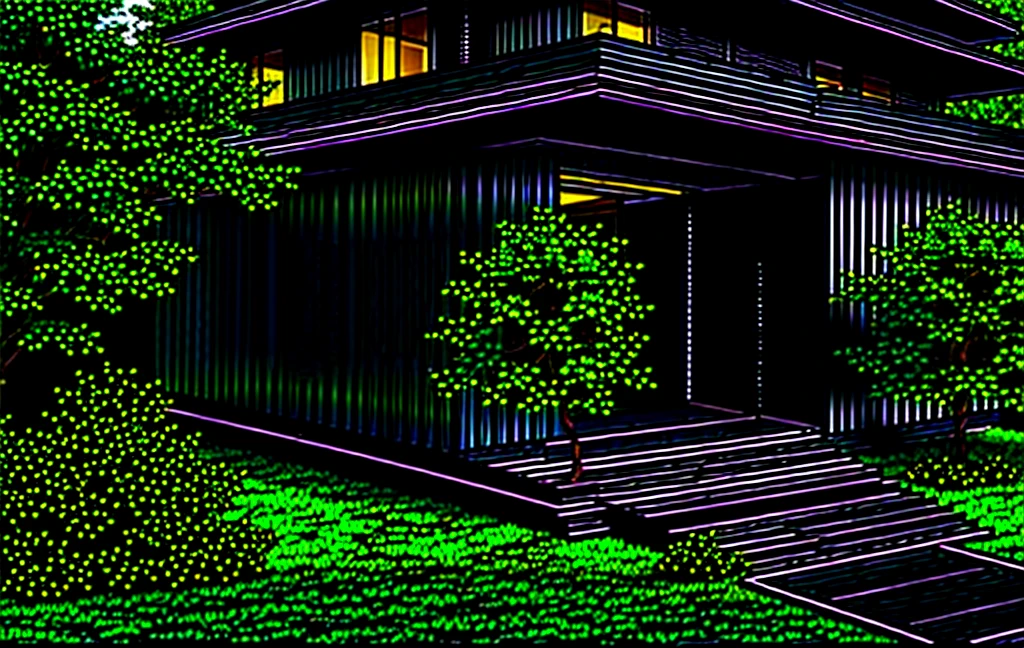3D render of a beautiful house, Dark, gray tones, white wall. lumion render, night time render, insanely detailed rendering, realistic architecture, architectural visualization. The staircase leading into the house is tiled with black marble and has bright LED lights. Behind are hills and mountains with clear blue sky. The house with a large porch to sit and drink tea and LED lights, there is a large patio with a POOL, pine trees, grass, garden stones, roses, modernism, vivid and detailed, zen garden, lush garden surroundings, residential design, lush landscaping, dense with greenery, pristine and clean design, clean and pristine design. FLOWER GARDEN OF THE HOUSE WITH GREEN TREES AND LIGHTS. The main door is made of black aluminum and glass reaching up to the ceiling. Looking through the glass windows to look inside the house with luxurious interiors with luxurious and warm lights, interior lighting rendering and lighting effects. marble and wood and glass, dark and modern, luxcore render, taken with professional photography techniques, using a wide angle lens with bright natural light and high resolution details, in the style of professional photograph, hyper realistic, highly detailed.