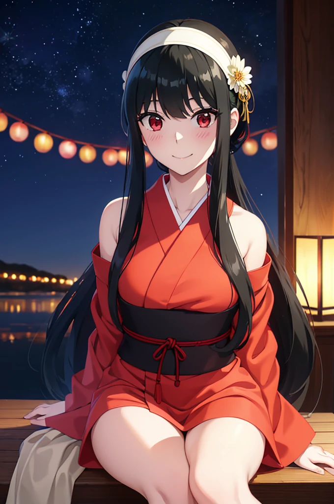 (SFW:1.8、masterpiece, Highest quality),女の子1people々々, 一people々々in, Absurd、現実inは捉えられないディテールと美しさ、hyper Realistic, Realistic,Realistic, Looking at the audience, 美しいbangs:2、魅力的なbangs:2、bangs:2、), Mouth closed, Big Tits Eyes、eyelash、 whole :2、(((Add highlights to the eyes:1.4、Long Hair、She is very 美しい and cute、Show me your ears、Beautiful long neck:1.8、smile、Close your mouth and smile:1.5、bangsと美しい歯)))、Ideal body type、((firework、Night Sky、Night Skyに美しいfirework、Summer festival))、Beautiful long neck:1.6、Perfect Anatomy、people々Beautiful pads that make you feel happy:2、自然in快適な照明、Keep an eye on your audience、Shadow Fade、Listen carefully、smile、((Black Hair、Red yukata、White hair band、Red eyes))、A starry sky、Rich nature background、fireworkの光、Off the shoulder、Sit on a chair、smile、Spread your legs、Blushing、Open the chest、Spread your legs、Bend forward to show your chest