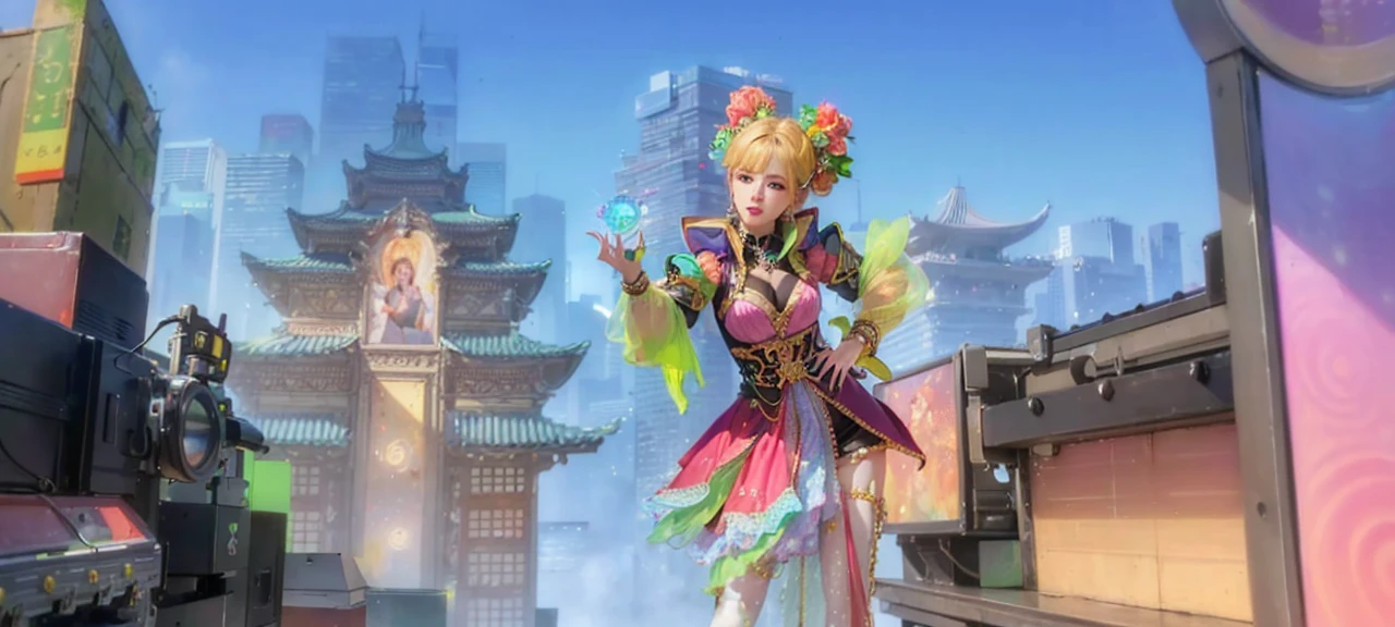 (8k, RAW photo, photorealistic:1.25) ,( lipgloss, eyelashes, gloss-face, glossy skin, best quality, ultra highres, depth of field, chromatic aberration, caustics, Broad lighting, natural shading,Kpop idol) looking at viewer with a serene and goddess-like happiness, medium breasts,cleavage