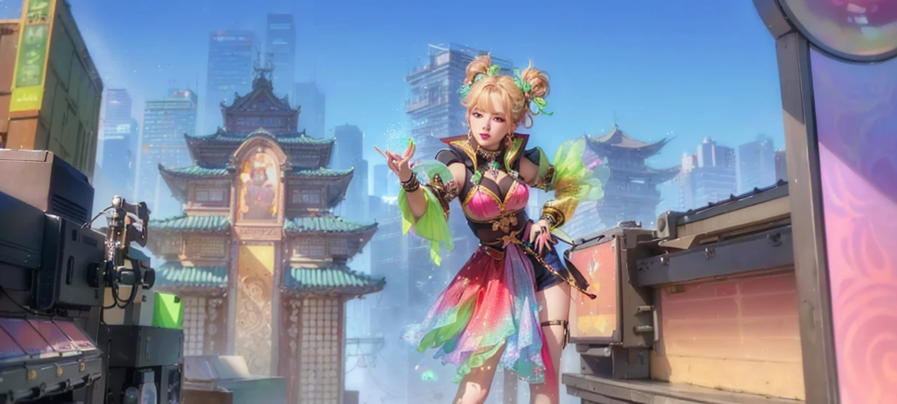 (8k, RAW photo, photorealistic:1.25) ,( lipgloss, eyelashes, gloss-face, glossy skin, best quality, ultra highres, depth of field, chromatic aberration, caustics, Broad lighting, natural shading,Kpop idol) looking at viewer with a serene and goddess-like happiness, medium breasts,cleavage
