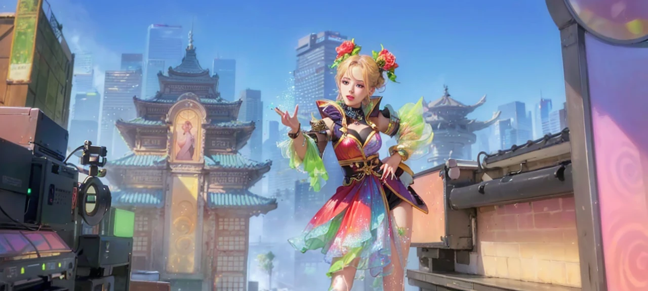 (8k, RAW photo, photorealistic:1.25) ,( lipgloss, eyelashes, gloss-face, glossy skin, best quality, ultra highres, depth of field, chromatic aberration, caustics, Broad lighting, natural shading,Kpop idol) looking at viewer with a serene and goddess-like happiness, medium breasts,cleavage