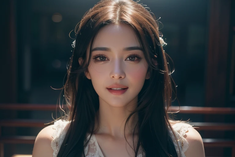 a gorgeous busty woman, beautiful detailed eyes, beautiful detailed lips, extremely detailed face, long eyelashes, lingerie, beautiful detailed smile, beautiful detailed teeth, POV, lover, cinematic dramatic lighting, (best quality,4k,8k,highres,masterpiece:1.2),ultra-detailed,(realistic,photorealistic,photo-realistic:1.37),HDR,UHD,studio lighting,ultra-fine painting,sharp focus,physically-based rendering,extreme detail description,professional,vivid colors,bokeh,portrait,photorealistic,cinematic