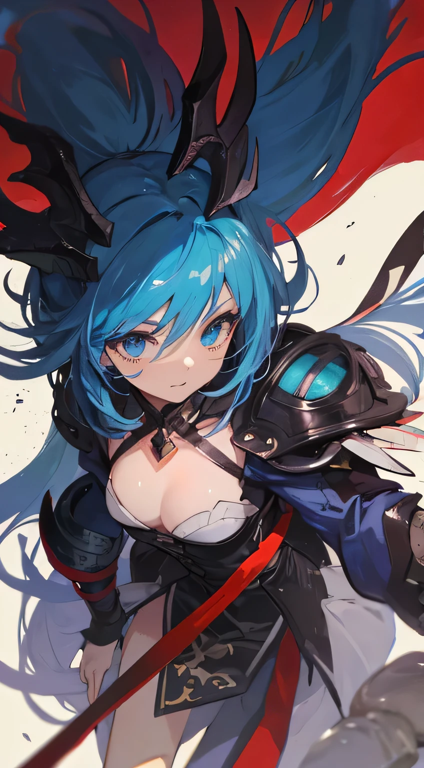 1girl in, Blue hair, sharp blue eyes, she is a dragon girl