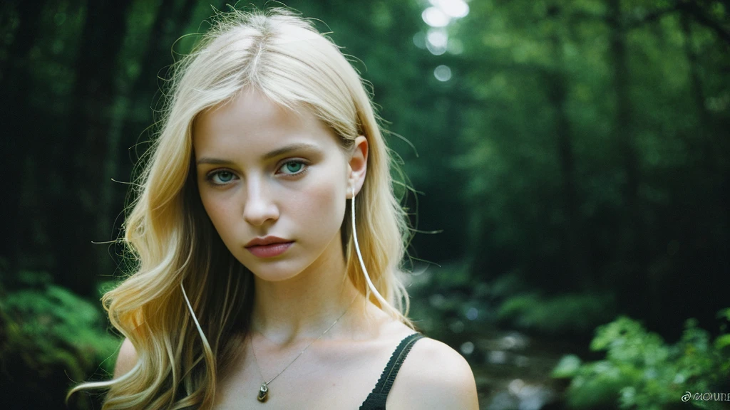 Beautiful blonde with big breasts in black mode casual (wilderness、sit),Wearing headphones,Very detailed, 21 years old, Innocent face, Wavy Hair, blue eyes, High resolution, masterpiece, Highest quality, Intricate details, Very detailed, Clear focus, Delicate skin, practical skin texture, texture, Delicate eyes, Professional, 4K, Sad face,despair、 Shot with Canon, 85mm, Shallow and deep,  Kodak Vision Color, Exactly, Very detailed, photograph_\(Extremist\), photographpractical, practical, Post-processing, Maximum details, Roughness, Real Life, Extremist practical, Photorealism, photographgraphy, 8K Ultra HD, photographgraphy