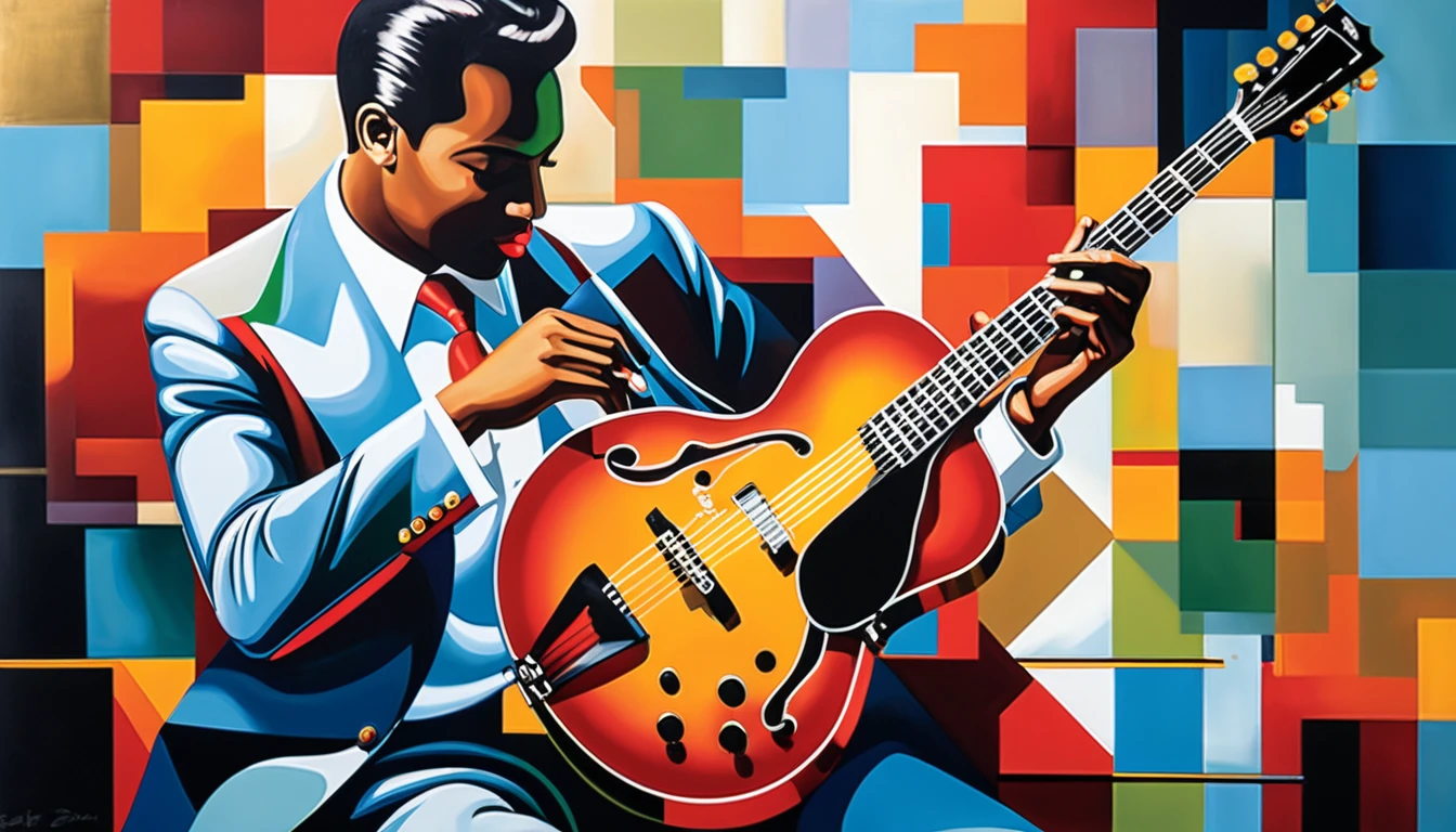 masterpiece, Highest quality, Oil painting, jazz, guitar,