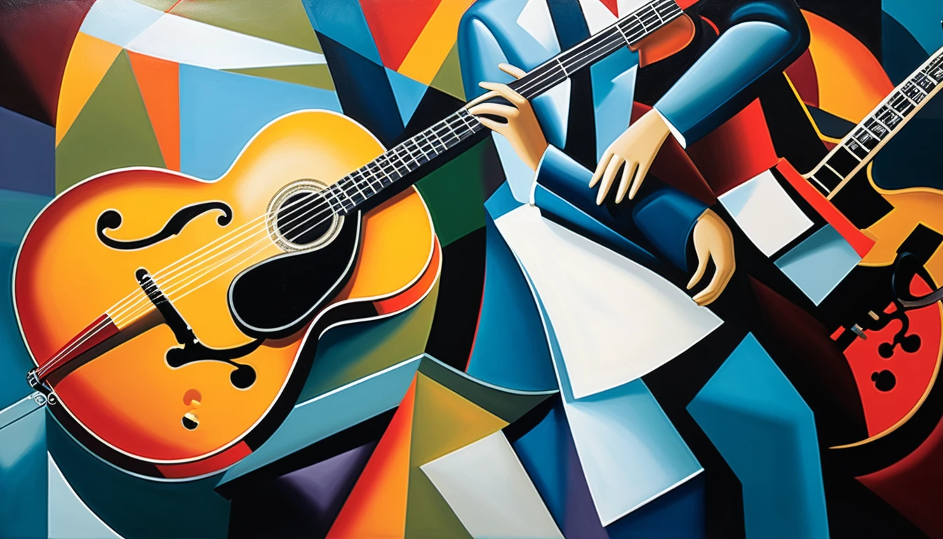 masterpiece, Highest quality, Oil painting, jazz, guitar,