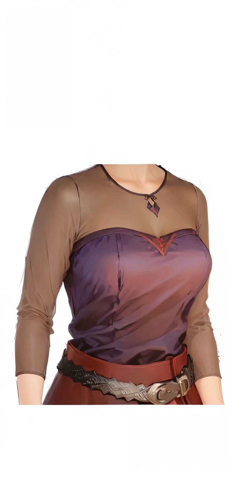 a woman in a Dark blue dress with a belt and a Dark red shirt, neckline, detailed dress and face, rotoscoped, wearing an old tunic, upper body avatar, detailed upper body, revealing clothes, full body details, wearing dress, wearing a blouse, very detailed and rich clothing, upper body close - up, upper body 2d game avatar