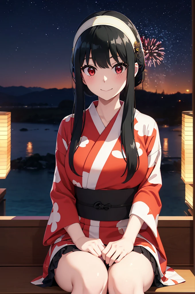 (SFW:1.8、masterpiece, Highest quality),1people々々, 一people々々in, Absurd、現実inは捉えられないディテールと美しさ、hyper Realistic, Realistic,Realistic, Looking at the audience, 美しいbangs:2、魅力的なbangs:2、bangs:2、), Mouth closed, Big Tits Eyes、eyelash、 whole :2、(((Add highlights to the eyes:1.4、Long Hair、She is very 美しい and cute、Show me your ears、Beautiful long neck:1.8、smile、Close your mouth and smile:1.5、bangsと美しい歯)))、Ideal body type、((firework、Night Sky、Night Skyに美しいfirework、Summer festival))、Beautiful long neck:1.6、Perfect Anatomy、people々Beautiful pads that make you feel happy:2、自然in快適な照明、Keep an eye on your audience、Shadow Fade、Listen carefully、smile、((Black Hair、Red yukata、White hair band、Red eyes))、A starry sky、Rich nature background、fireworkの光、Off the shoulder、smile、Spread your legs、Blushing、Open the chest、Spread your legs、Bend forward to show your chest、Showing cleavage、Sweat、ガニ股in座る、White underwear、White Lingerie