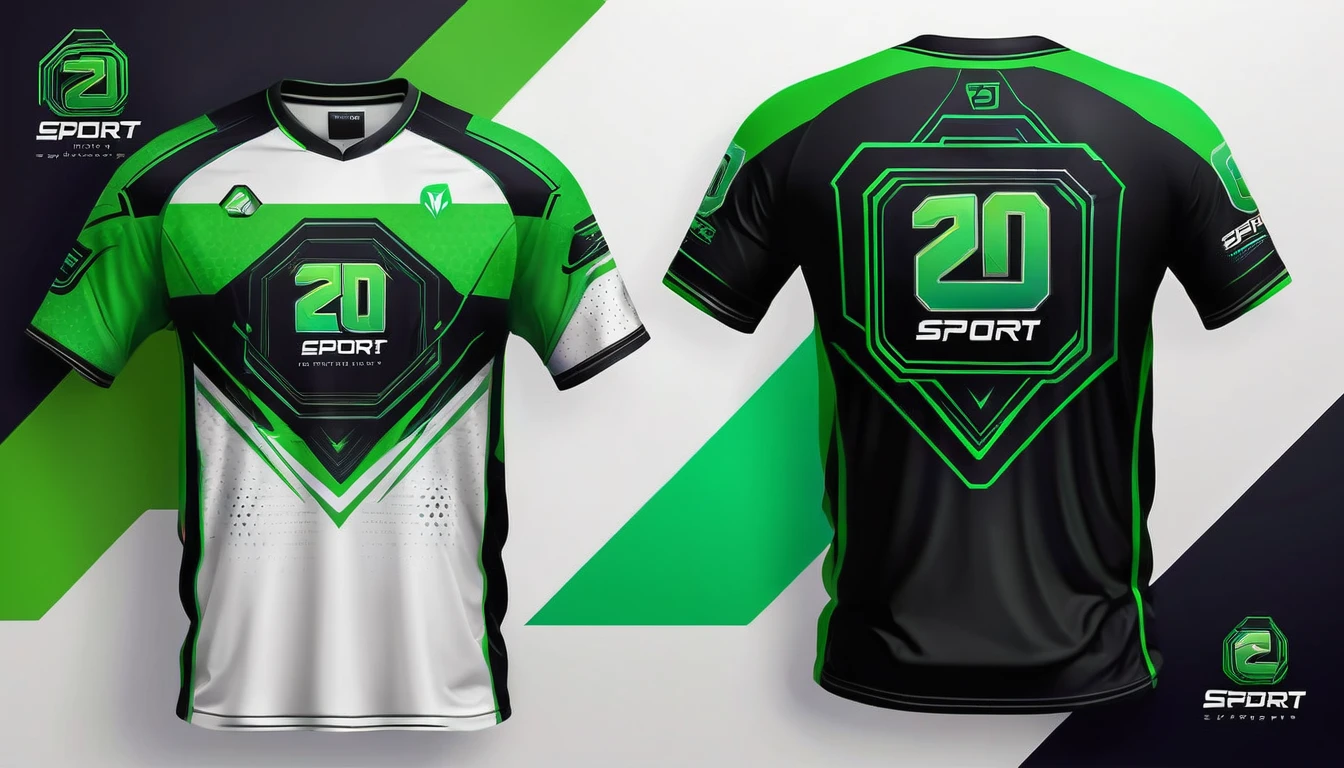 a rad and green jersey with a futuristic design, racing, e-sport style, no jersey, sport clothing, wearing a volleyball jersey, sports clothing, black jersey, shirt design, t shirt design, e-sports logo vector, esports, realistic clothing, tshirt design, t - shirt design, t-shirt design, gaming, professional sports style, sport t-shirt