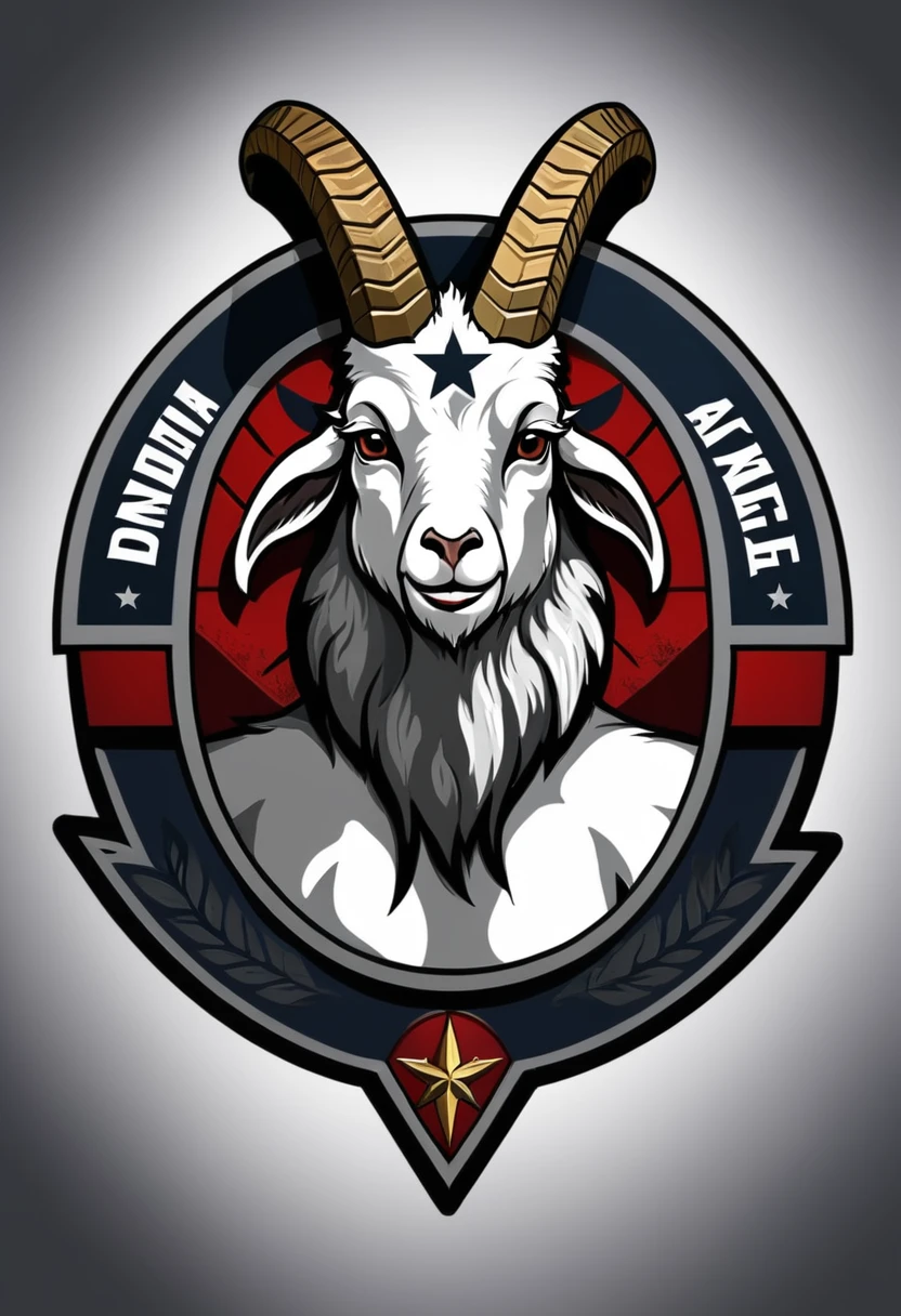 Create a logo for an airsoft team, de nome GOAT, having as its symbol the image of a goat with devilish features and military symbols