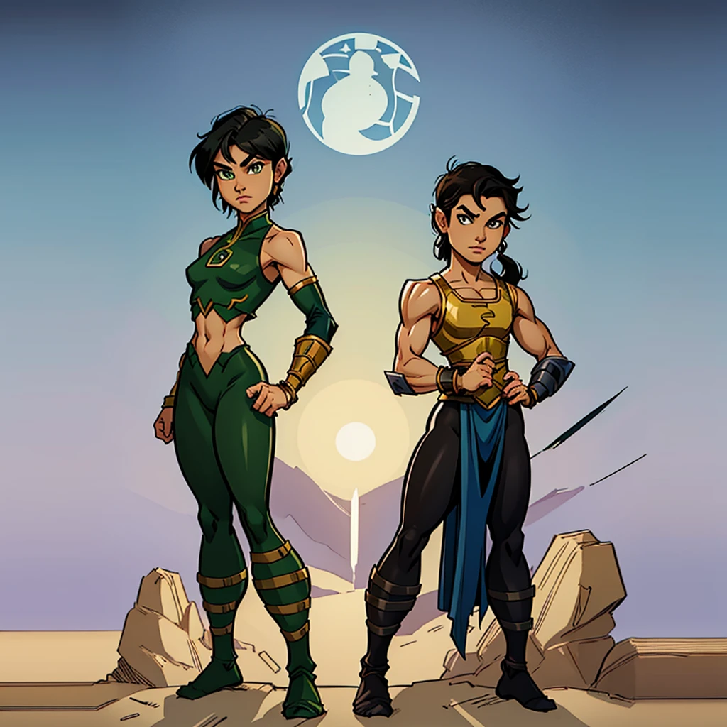 Make the image an boy earthbender, he is 17 years old, black hair, green eyes. His outfit is green and fits tight to his defined six-pack abs, with metal shoulder pads and bracelets. His posture is upright, he has muscles. Trace Avatar: The Last Airbender and Avatar: The Legend of Korra.