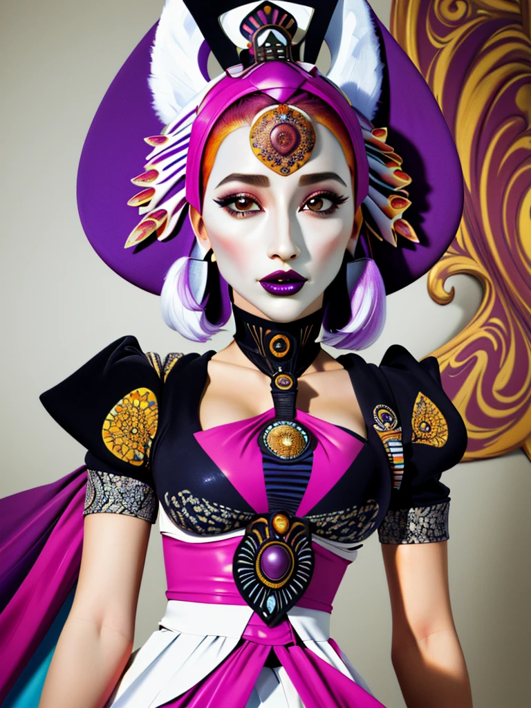 (best quality, masterpiece, beautiful and aesthetic:1.2, colorful, dynamic angle, highest detailed face) 1girl, satinekryze, monarch, jewelry, wired collarettes, ruffs, elaborate headress, headdress, royalty, upper body, noble, (high contrast, official art, extreme detailed, highest detailed)