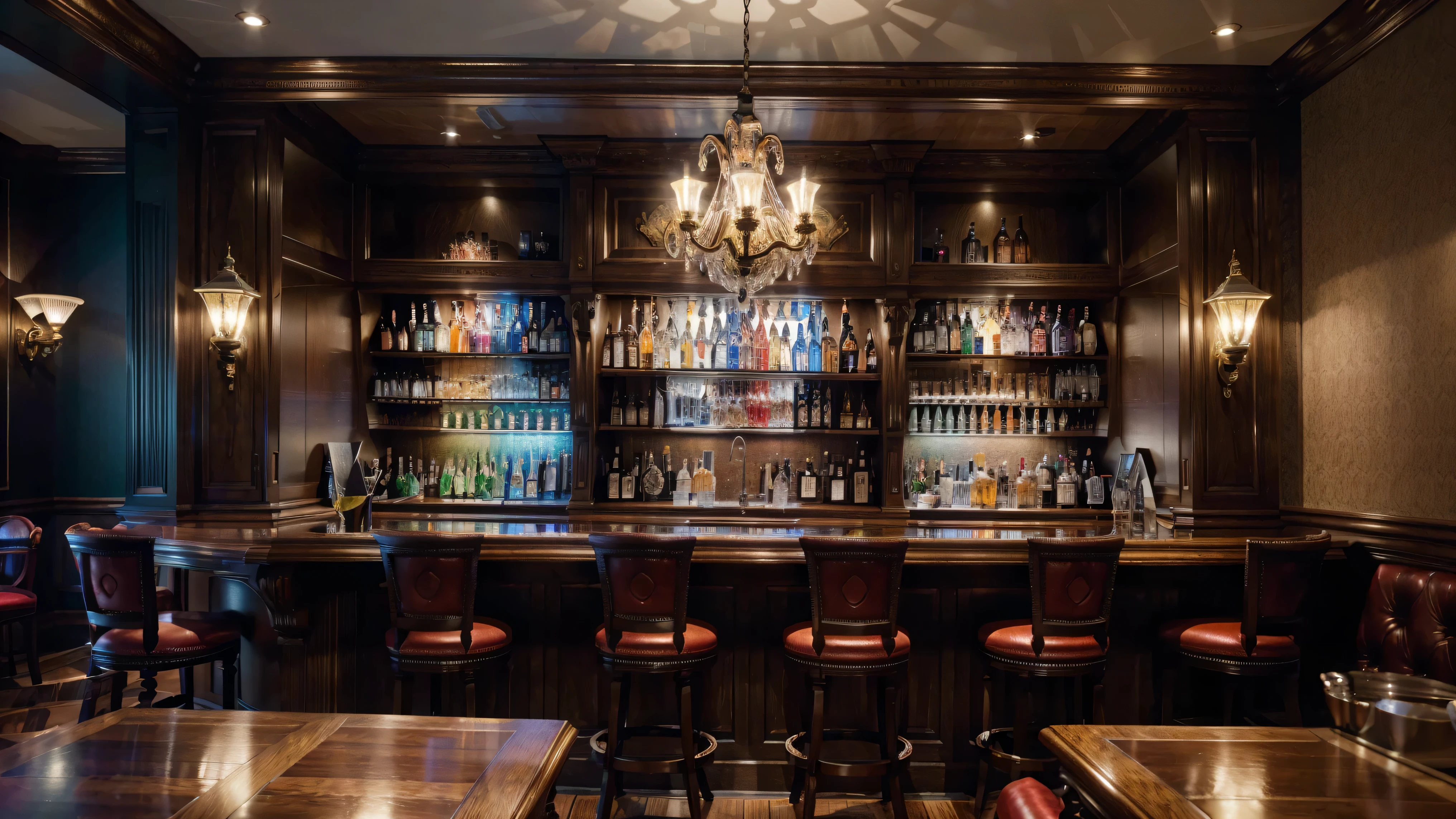 create an ultra high definition, hyper-realisitic, highy detailed, high quality image with sharp focus, proffesional lighting, bright coloured and details Intricate, representing a modern Pub in detail, bar area with high stools, displaying a selection of spirits, shelf with drinks, meticulously capturing every intricate detail. Utilize state-of-the-art deep learning models and adjust parameters according to quality metrics, as Structural Similarity (YES) and perceptual loss to create an image indistinguishable from a real high-quality photograph, sharp focus Fujifilm XT3, proffesional lighting, bright coloured, details Intricate, Film grain, realisitic painting art Fujifilm XT3, f5.6, Physically based rendering, natural lighting, cinematic lighting, dramatic lighting, proffesional, dynamic movement, colorful lighting, swirly vibrant colors, studio lighting, proffesional photography, film composition, symmetrical framing, paisaje, (best qualityer,4K,8K,16K,Most High,work of art:1.2),(realisitic,photorealisitic,photo-realisitic:1.37), (extremely detailed CG unity, 16K wallpaper), 16k uhd, 16k hdr, (ultra high definition, hyper-realisitic, highy detailed, high quality of image, sharp focus, proffesional lighting, bright coloured and details Intricate),
