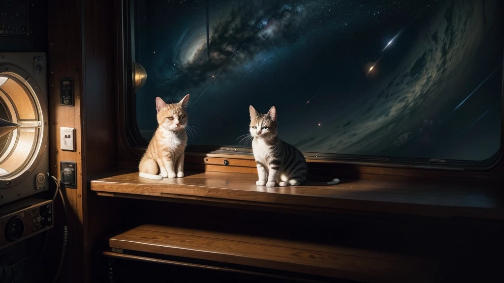 cat inside a ship in outer space