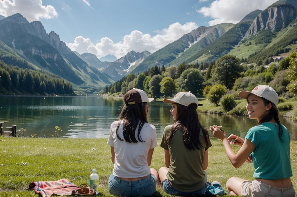 Italy. NSFW. Create a highly realistic scene set in the highlands of Lombardy, Italy, where a group of Italian girls, including 12-year-old teenagers and younger girls, are enjoying a picnic lunch by a mountain lake.
The group, made up of approximately 8-10 girls, is sitting on the grassy bank of a serene mountain lake. They are all dressed in colorful short-sleeved T-shirts, knee-length shorts and baseball caps of various bright colors. Their outfits are casual and sporty, ideal for a day of outdoor activities.
The slightly older and more confident 12-year-old girls are positioned in the center, sharing sandwiches and chatting animatedly. Their expressions are bright and cheerful, reflecting their enjoyment of the meal and the scenic surroundings.
Around them, sitting on the grass, even the youngest children, aged between 6 and 10, eat sandwiches and snacks. They are engaged in playful conversation, some giggling and others pointing out interesting places around the lake. Their caps and colorful T-shirts create a vibrant mosaic of colors on the lush green grass.
Some girls have small backpacks or picnic blankets spread out next to them, containing additional snacks, water bottles and personal items. A few pairs of sneakers and water bottles are placed casually nearby, helping to create a relaxed atmosphere.
In the background, many kids sitting having lunch on the grass, the clear and calm lake reflects the imposing and majestic mountains that rise near the shore. The peaks are rugged and imposing, with some patches of snow even in summer, enhancing the dramatic natural beauty of the scene. The sky above is partly cloudy, with rays of sunlight breaking through and illuminating the lake and the girls, casting a warm, golden light.
The scene captures the joyful and relaxed moment of the girls enjoying the picnic, with the beautiful backdrop of the mountain lake and peaks adding a sense of adventure and tranquility in the landscape of upper Lombardy.