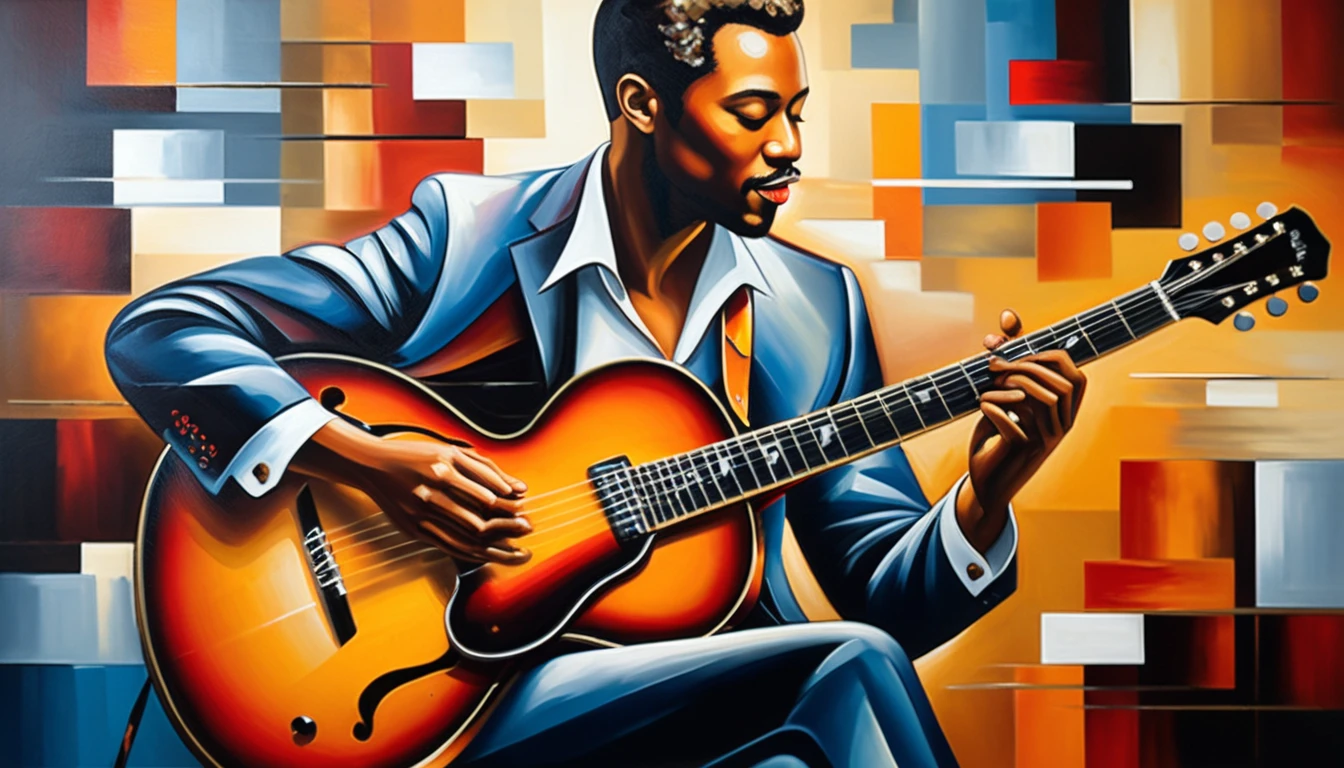 masterpiece, Highest quality, Oil painting, jazz, guitar,