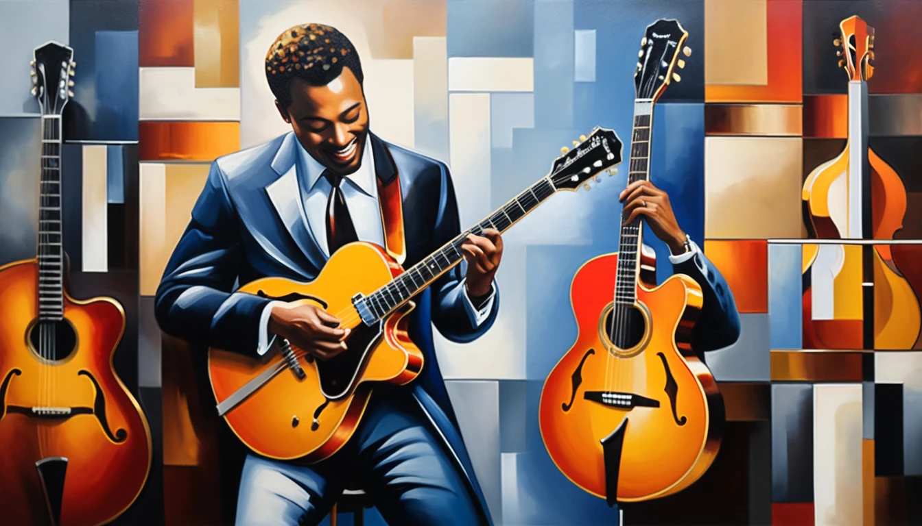 masterpiece, Highest quality, Oil painting, jazz, guitar,