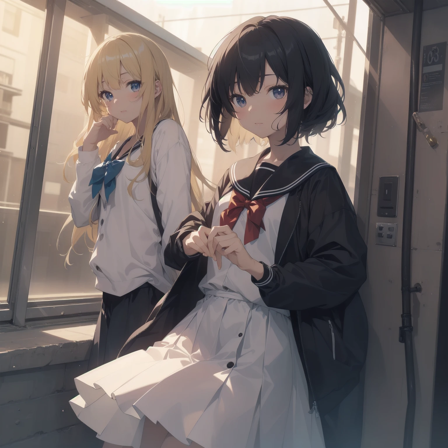 ultra-absurdres-Top quality by artist God, ultra-detailed, high resolution, anime moe artstyle, best anime 8k konachan wallpaper, pixiv contest winner, pool:2810, perfect anatomy,break, 1girl, (Please draw a girl walking sleepily to school alone. )break,(Solo,little female, 13-year-old:1.3),Full limbs, complete fingers,a junior high school student, (very short hair), short cut, flat chest, , small butt, small black eyes, beautiful detailed eyes, well-proportioned iris and pupils, expressive eyes, highres detailed hair, soft expression, salor school_uniform, sailor collar, serahuku, bow, pleated skirt,(Detailed Lighting), (Detailed background), in the School commute route. break,dewy skin, perspiration on the skin,skin texture, fine lines, pores, natural imperfections,light reflections, glossy skin, shiny skin,break, Best cinematic lighting powered by famous artist, 8k,beauty illustration,photoshop_(medium),very aesthetic,break,((artist:enkyo_yuuichirou )), artist:clamp ,artist:carnelian ,artist:kantoku ,