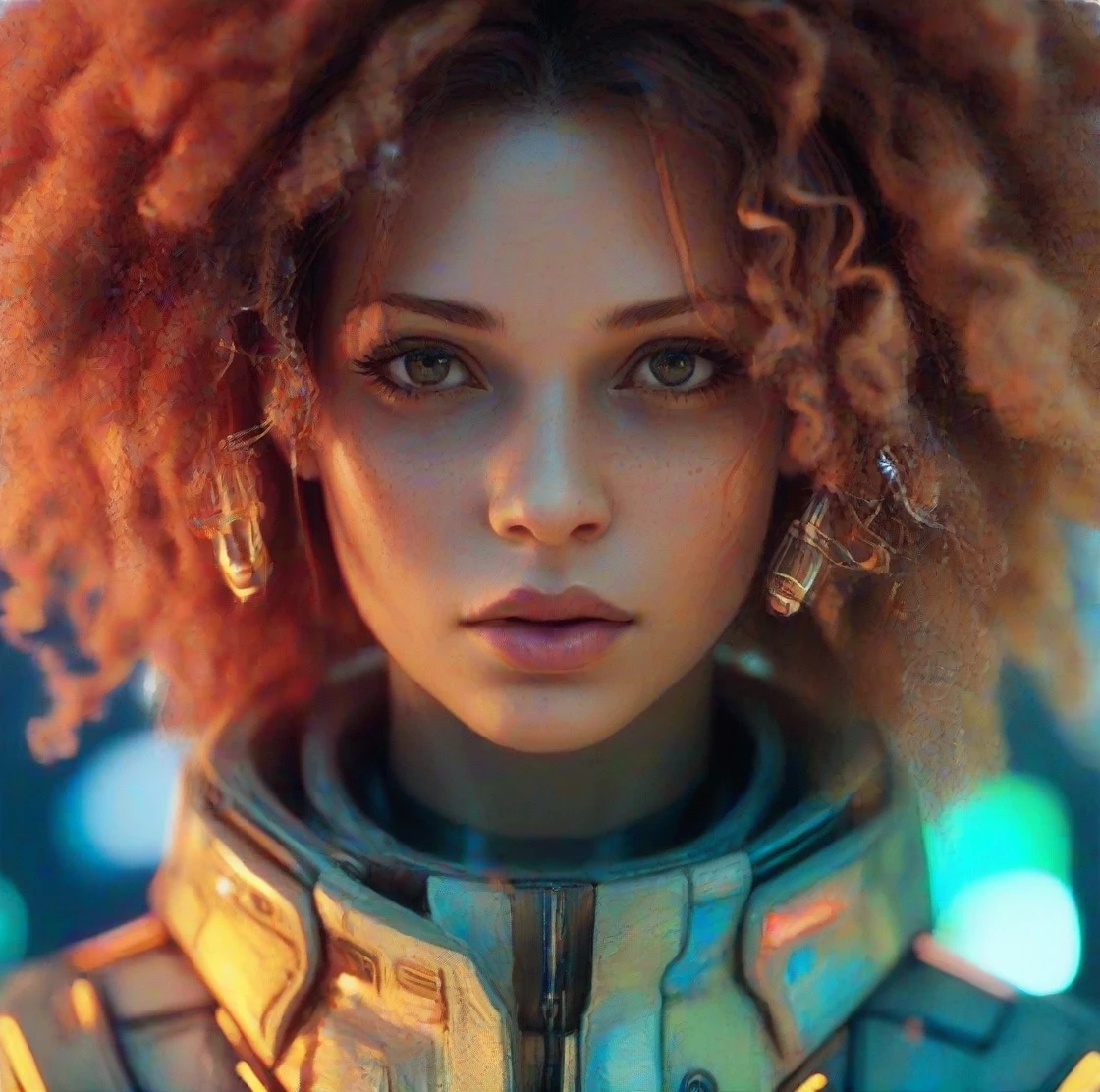 Portrait of the same mixed skin stunning young woman with afro curly orange brown hair