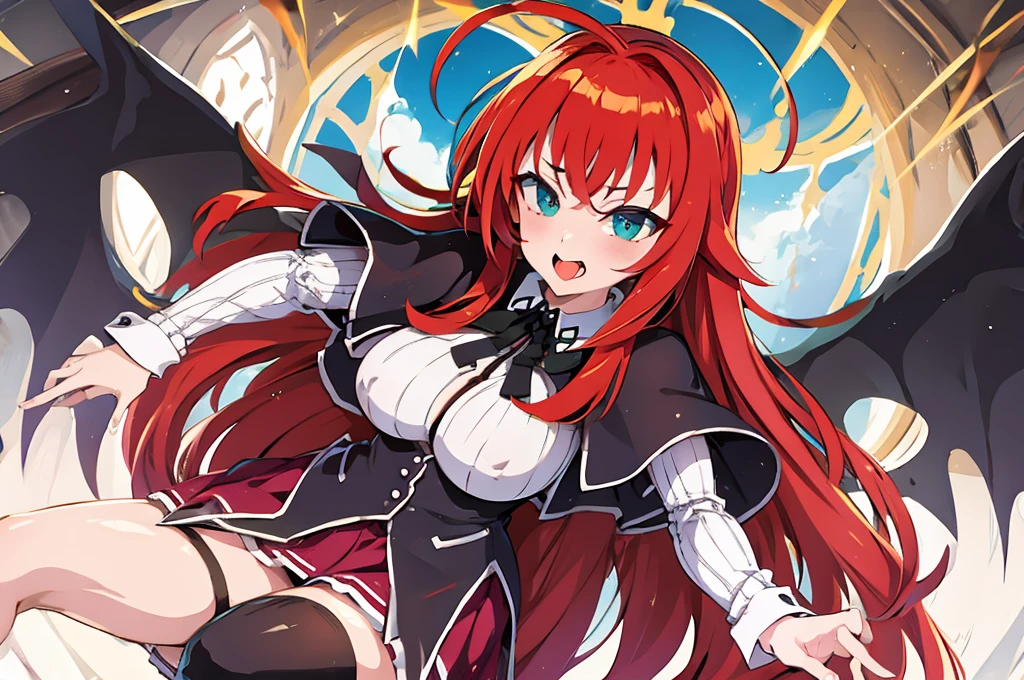 rias gremory Lady sucubbus with wings and horns in black leather outfit with red belt and red ribbons on her legs, ahegao, tongue out, big breasted, sexy, nsfw, ultra detalled, 4k, 8k, 16k, masterpiece, best quality
