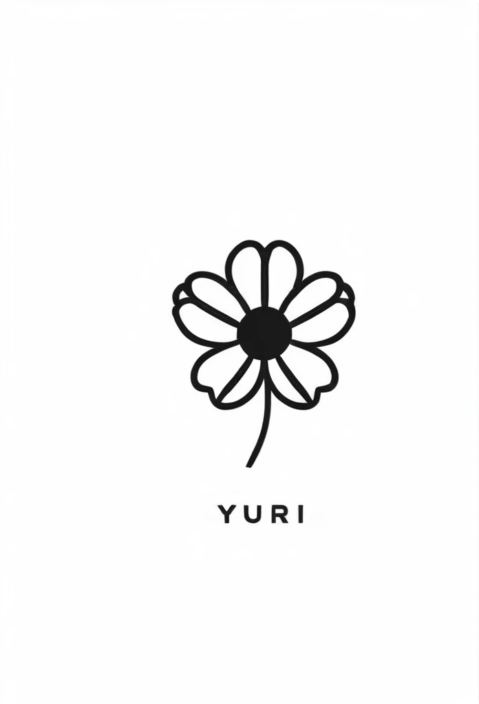 A stylish apparel brand logo with a single stroke of a flower「Yuri」Logo of French apparel brand. Pretty cool chic and modern design. Background is white.