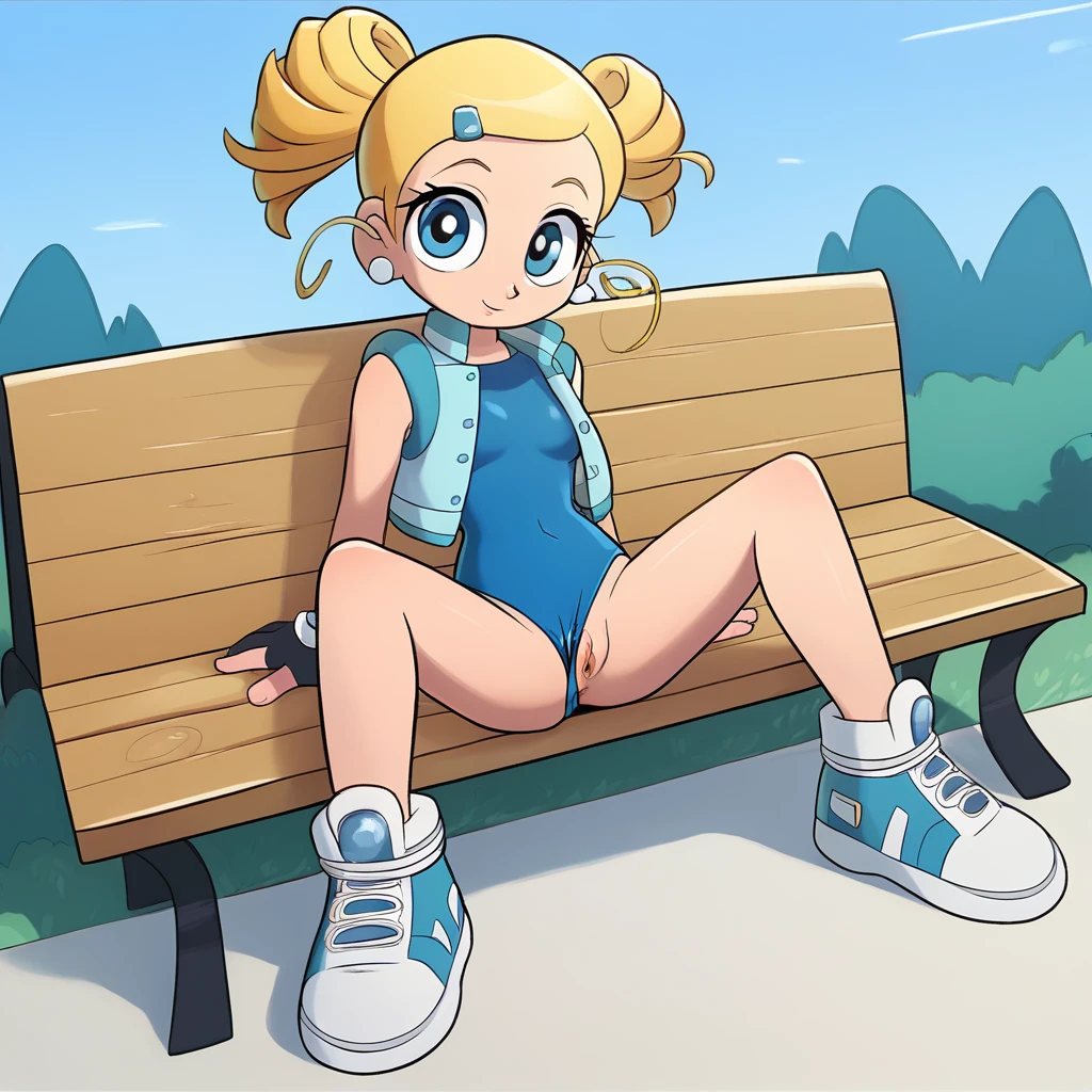 score_9, score_8_up, score_7_up, BREAK source_anime,masterpiece, best quality, highly detailed,absurdres, anime,highres,8k, shadow,
, outdoors, simple background, theme park,
, sitting on bench, sneakers, spread legs, full body, 1girl, pure smile,
, presenting self, looking at viewer, ,
, miyako transformation, blue leotard, (panties aside, swimsuit aside, leotard aside, pussy),vest,glove,earrings,blonde,