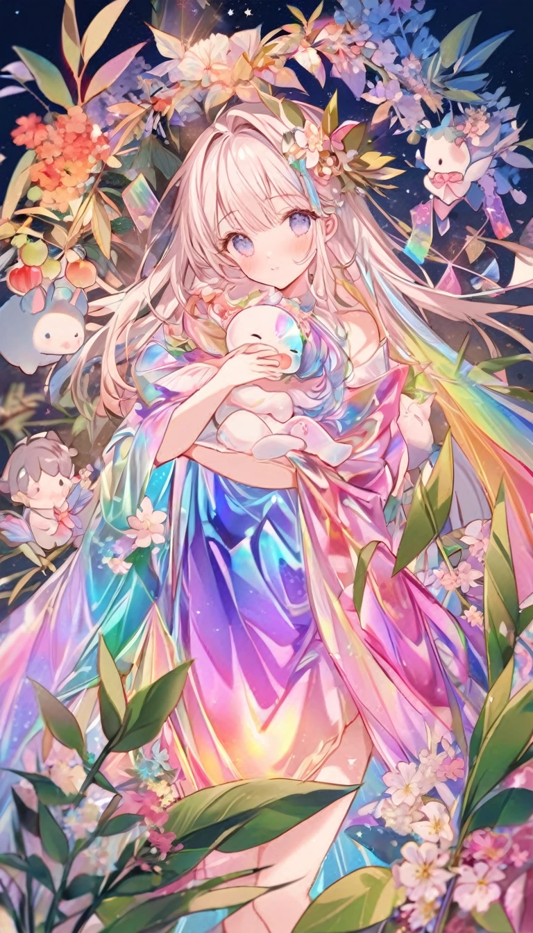 Tanabata、Strip、Bamboo leaf、Stripに願いをこめて、Stripを持っている,Shining in rainbow colors、16K, Ultra-high resolution, to be born,wonderful ,future、Iridescent、The world 30 years from now。