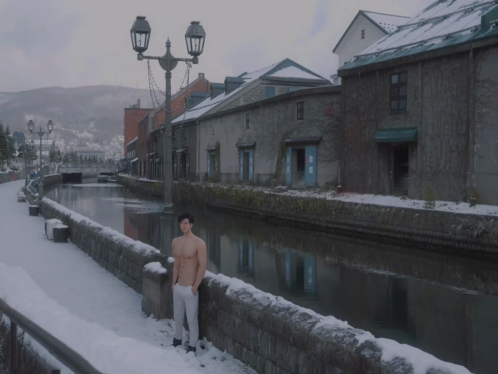 Complete adult male body,Black-haired handsome guy