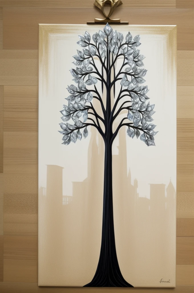 Nordic tree-shaped solitaire,Flat style, abstract artistic,Graphic design,symmetry, Math, Renaissance, Oil painting, 2D canvas, highly detailed, complex, Classic paint, Black monochrome, crystals, opulent, lap, gothic ornament, Graphic design