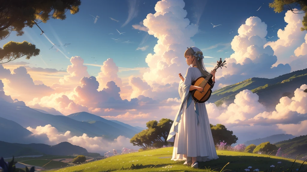最high quality、high quality、A clear and pretty face、Paradise、Greek God々、Sanctuary Grasslands、Long dress、Full of light、Mysterious、Little angels are playing instruments all around、雲の中にGreek God殿、You can see the sea of clouds、skyline、