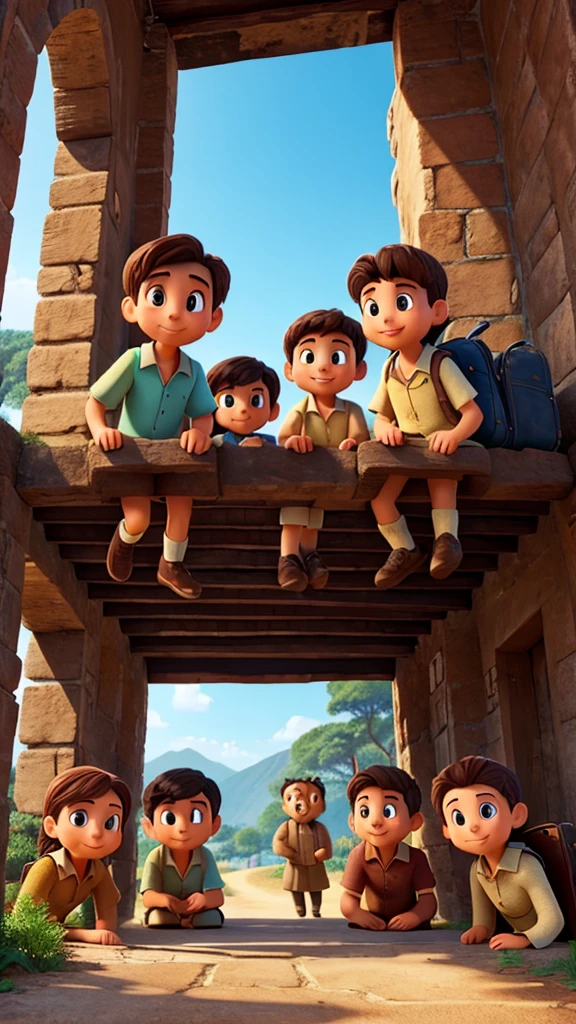 Four friends travel to the world of the past.
