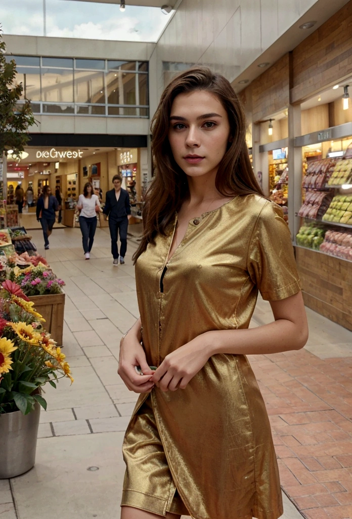 Young handsome slim brunette man taking selfie realistic 8k, in a shopping center, high quality background