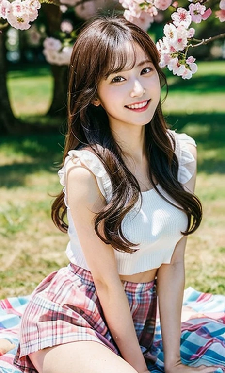 ((masterpiece)), ((best quality)), ((ultra-detailed)), ((photorealistic)), (4K resolution), 2girls, (beautiful Japanese women:1.2), (20 years old), (normal body type), (cute:1.3), (outdoor:1.1), (cherry blossom viewing), (sitting on picnic blanket), (short skirts), (cheerful expressions), (smiling), (spring season), (flower petals falling), (sunny day), (detailed light), (vibrant colors), (natural background), (perfect anatomy), (detailed hair and eyes), (soft shadows), (panty shot)