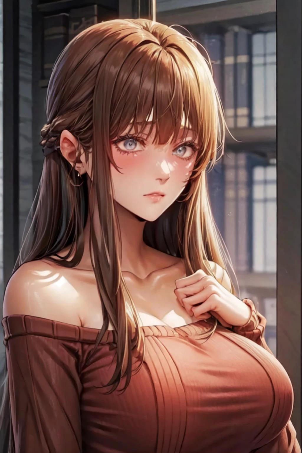 Anime girl with long brown hair and big tits posing next to the window, fascinating anime girl, attractive anime girl, Smooth animated CG art, Beautiful seductive anime woman, beautiful anime girl, Detailed digital animation art, Realistic animation art style, Realistic animated 3D style, realistic young anime girl, beautiful anime girl, realistic anime, 3D animation realistic, very large breasts